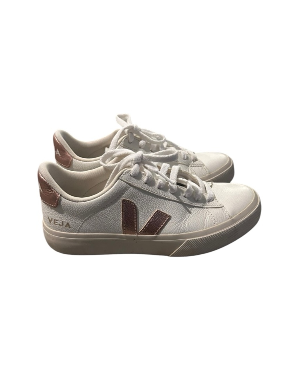 Veja Women’s White Leather Sneakers with Rose Gold Accent size 5
